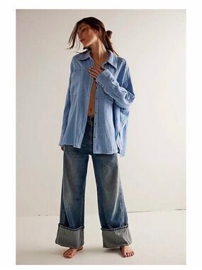 Free People We The Free Cardiff Top in Blue Bell Oversized Medium Gauze Cotton